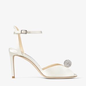 Jimmy Choo Ivory Satin Sacora 85 with Crystal Embellished Sandal Size 35